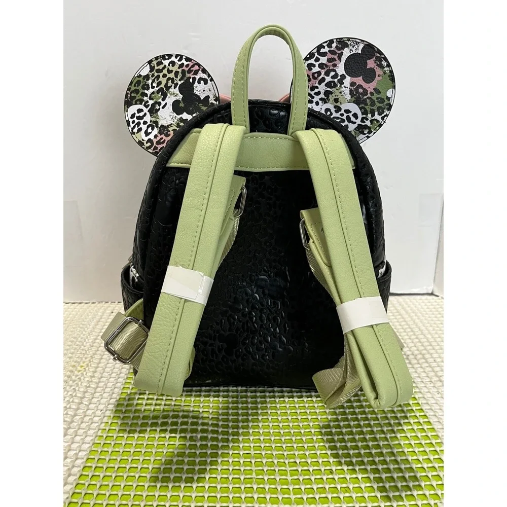 Disney Parks Loungefly Minnie Mouse Leopard Print Mini Backpack Black Pink NEW
